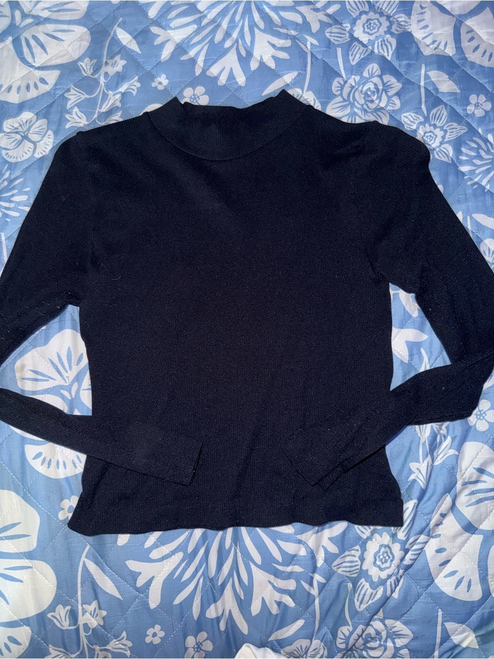 One Step Ahead Black Ribbed Mock Neck Top